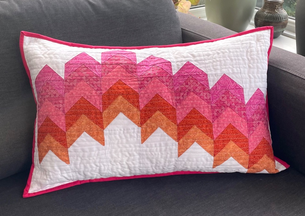 Falling Peaks Cushion Kit in Pinks & Orange - machine sewing using FPP