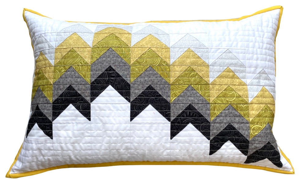 <!-- 001 -->Falling Peaks Cushion in Grey and Yellow