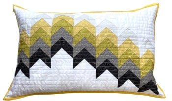 Falling Peaks Cushion in Grey and Yellow - machine sewing using foundation paper-piecing