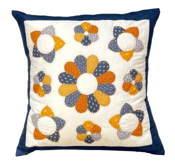 English Garden Cushion Kit in Blue & Yellow - curved English paper-piecing (EPP) kit