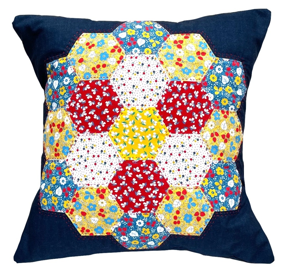 <!-- 001 -->Hexy Flower Cushion Kit in Blue & Yellow Florals - English Pape