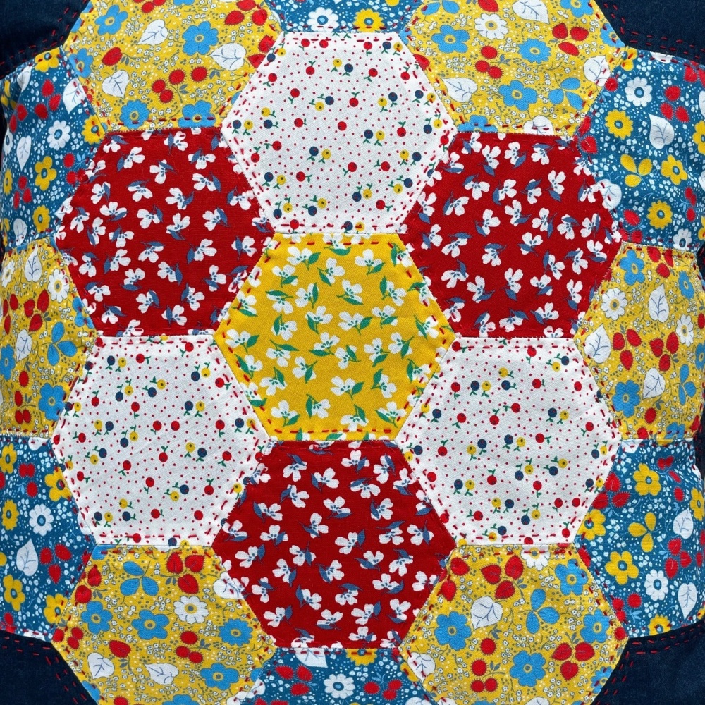 Hexy Flower Cushion Kit in Blue & Yellow Florals - English Paper Piecing (EPP) Hexagon Cushion Kit