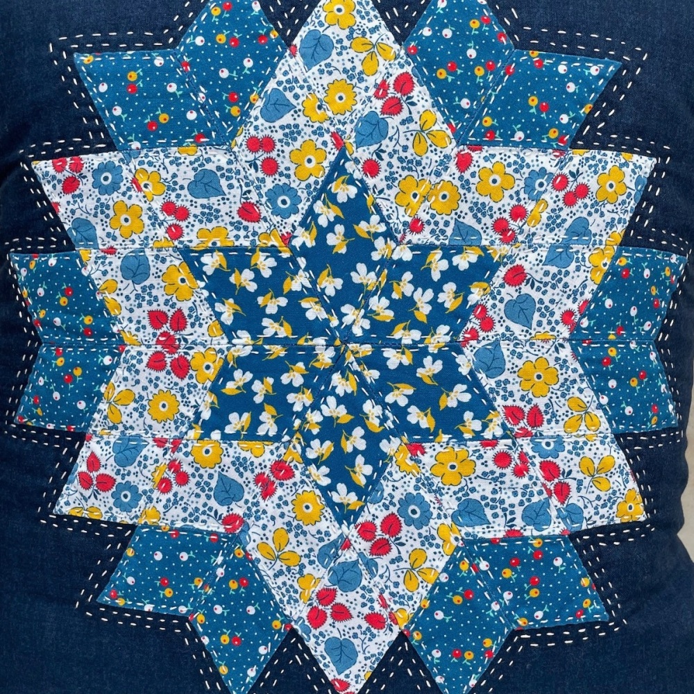 Diamond Star Cushion Kit in Blue & Yellow Florals - English Paper Piecing (EPP) Cushion Kit