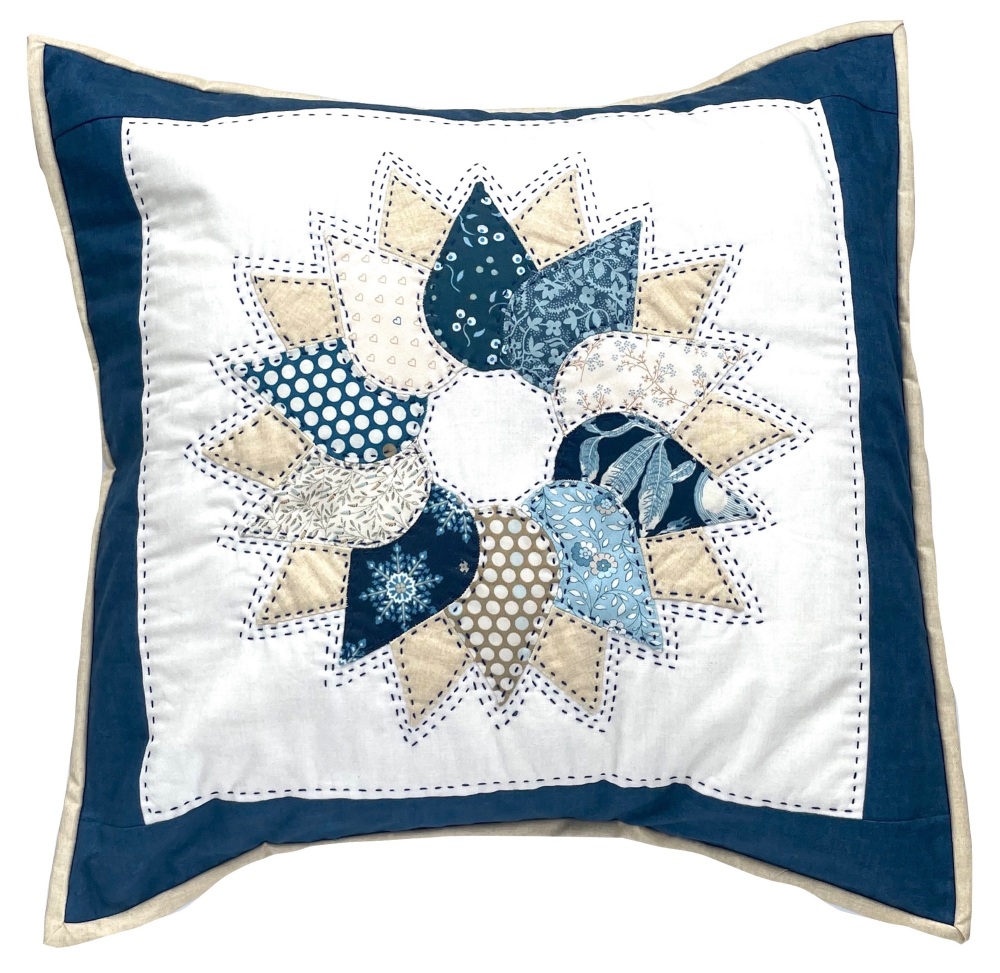Wreath Cushion Kit in Blues & Cream - Curved English Paper-Piecing (EPP) Kit