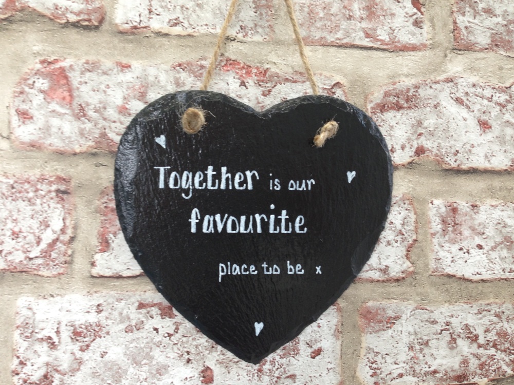 Personalised slate heart sign/plaque together love quote