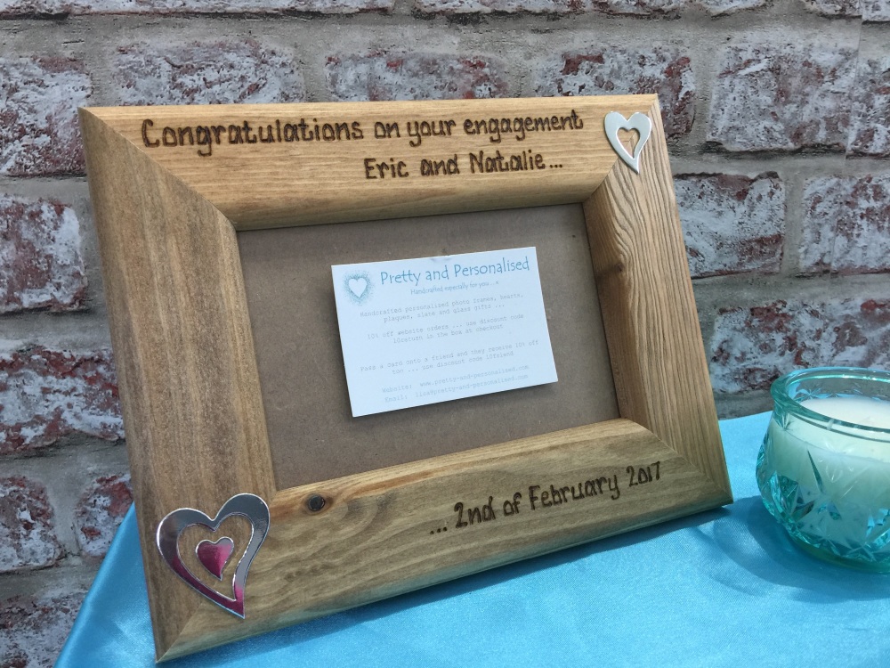 Personalised wooden photo frame for engagement / wedding