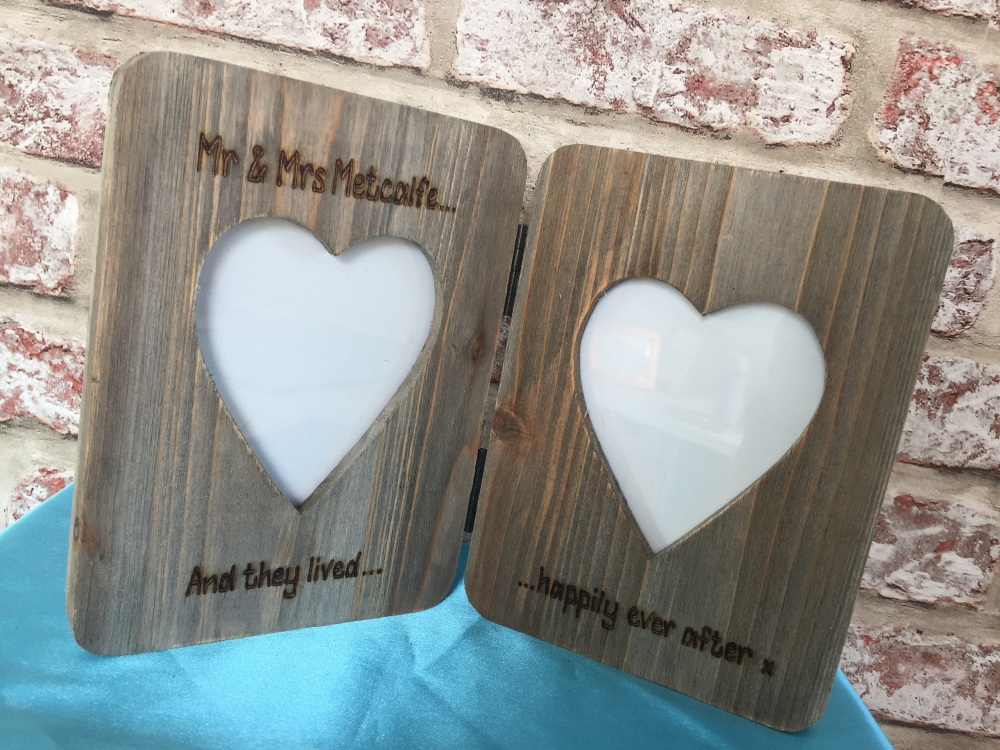 Wedding - Personalised Driftwood Double Heart Photo Frame