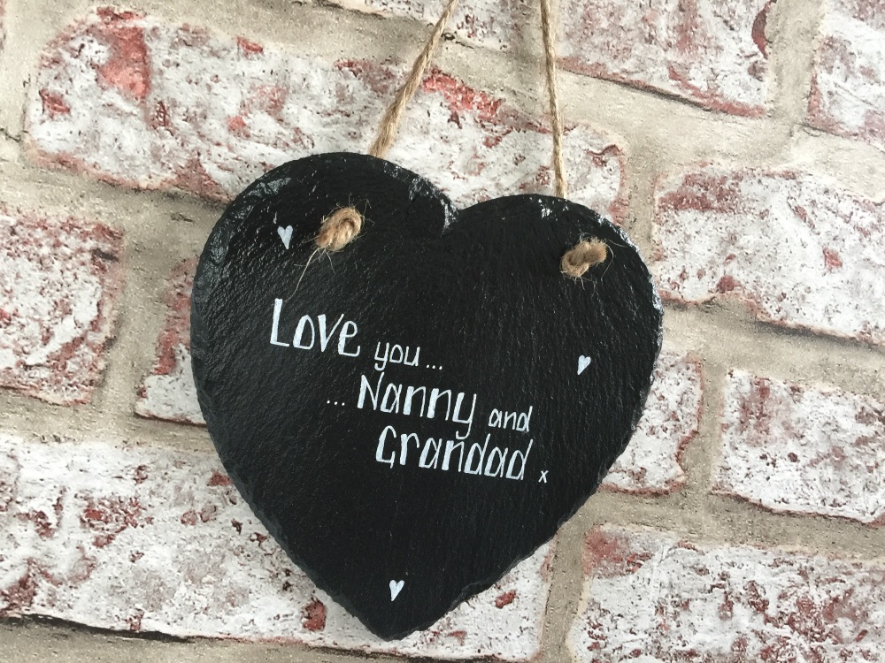 Personalised slate heart sign/plaque 'Love you...Nanny and Grandad'