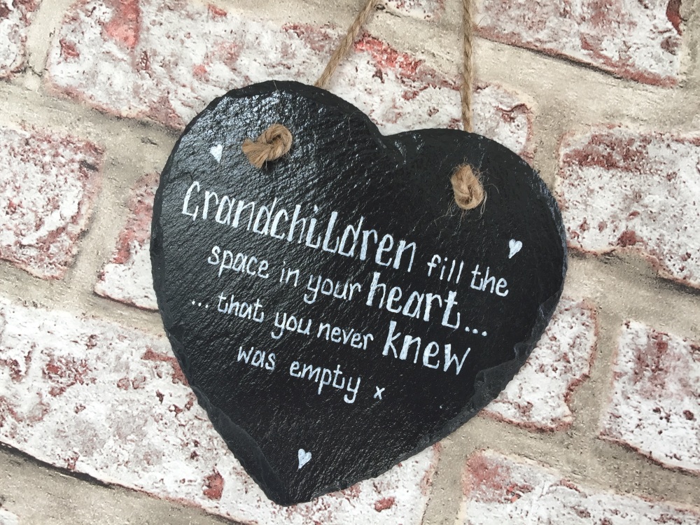  'Grandchildren fill the space in your heart. . .' Personalised Slate Heart Plaque