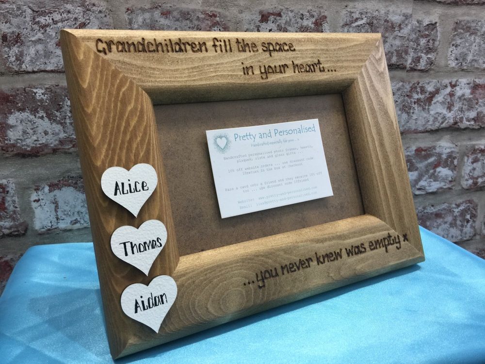 Grandchildren personalised wooden photo frame for Nan Grandad