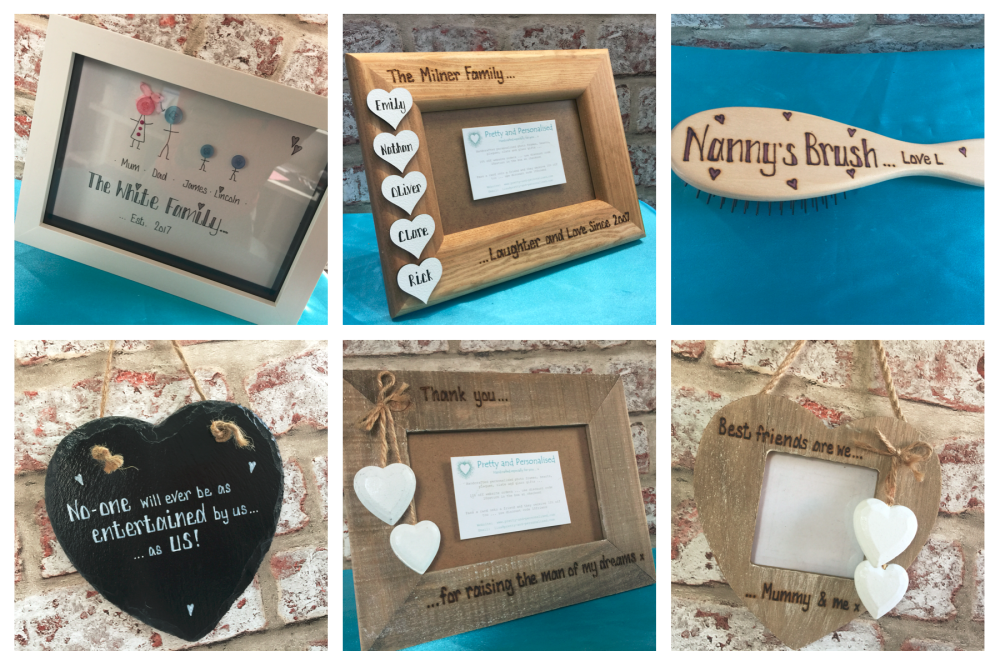 Personalised Gifts, personalised photo frame, hair brush, button head family frame, slate heart