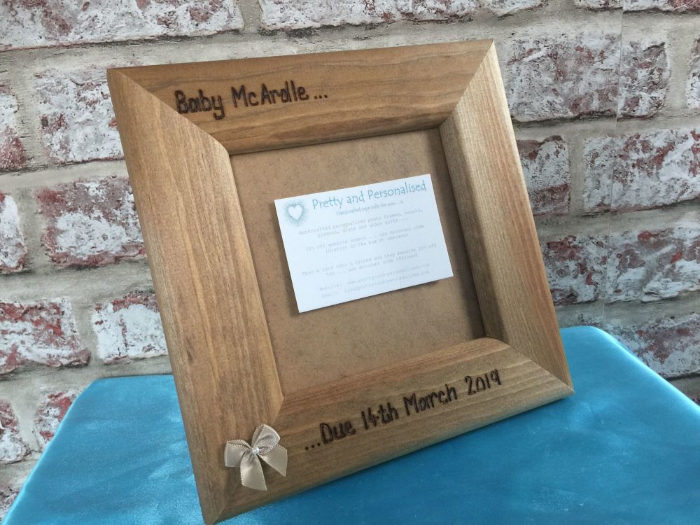 Personalised baby scan photo frame wooden