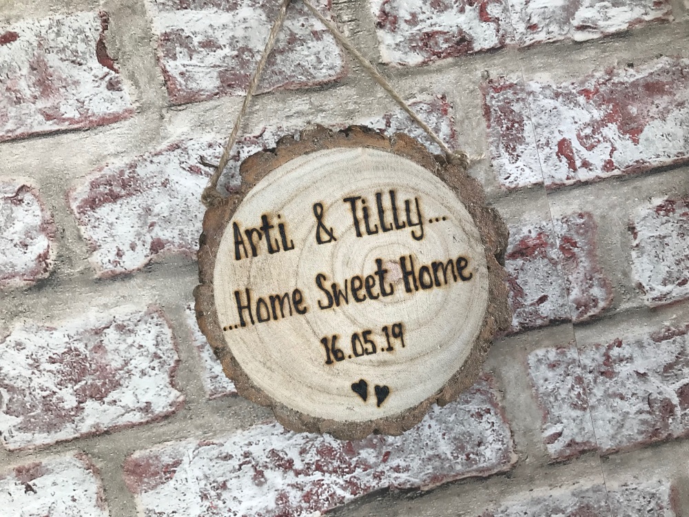Home Sweet Home - Personalised Wooden Log Slice Plaque