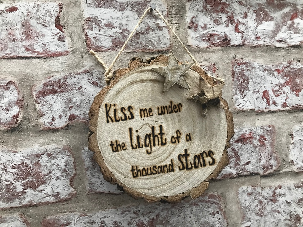 Kiss me under the light of a thousand stars - Personalised Wooden Log Slice Plaque