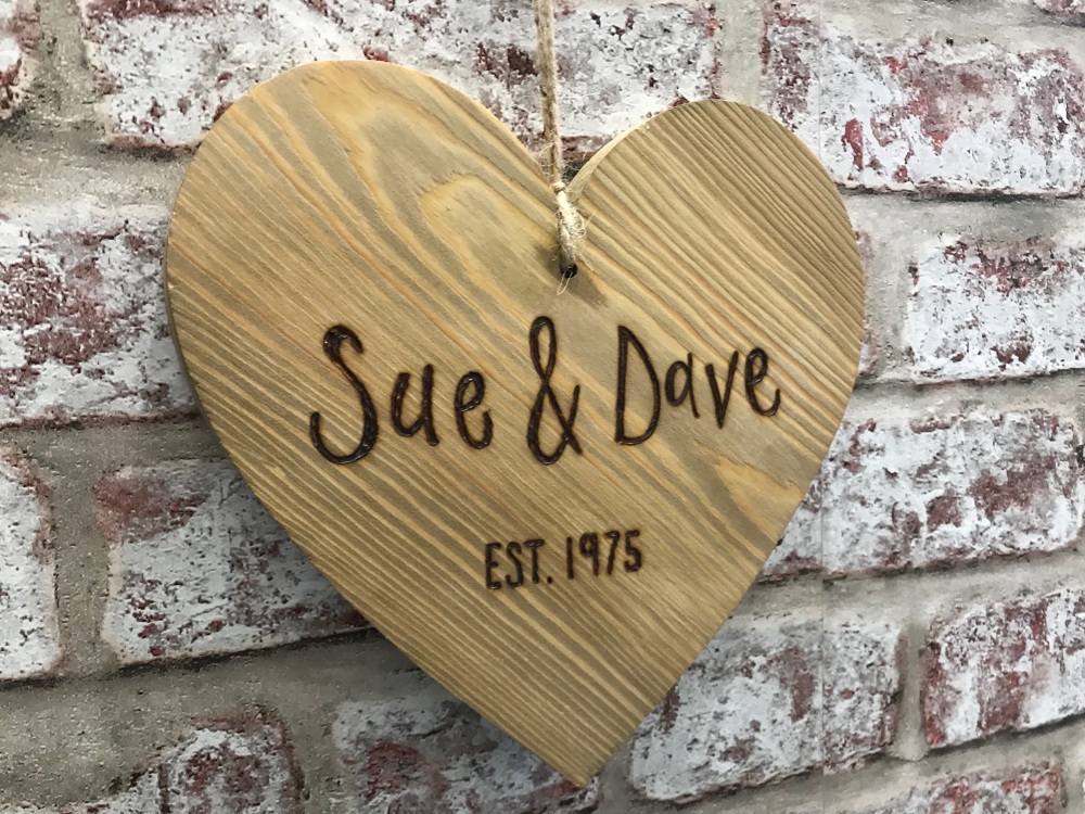 Mr and Mrs Est (Year) - Personalised Chunky Wooden Hanging Heart