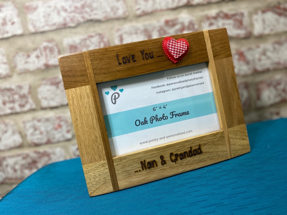 'Love you. . . Grandma and Grandad' - Personalised Solid Wood Photo Frame