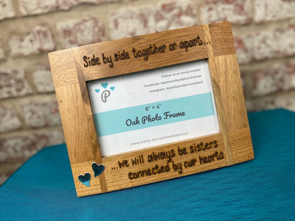 Sisters Connected By The Heart - Personalised Solid Oak Wood Photo Frame