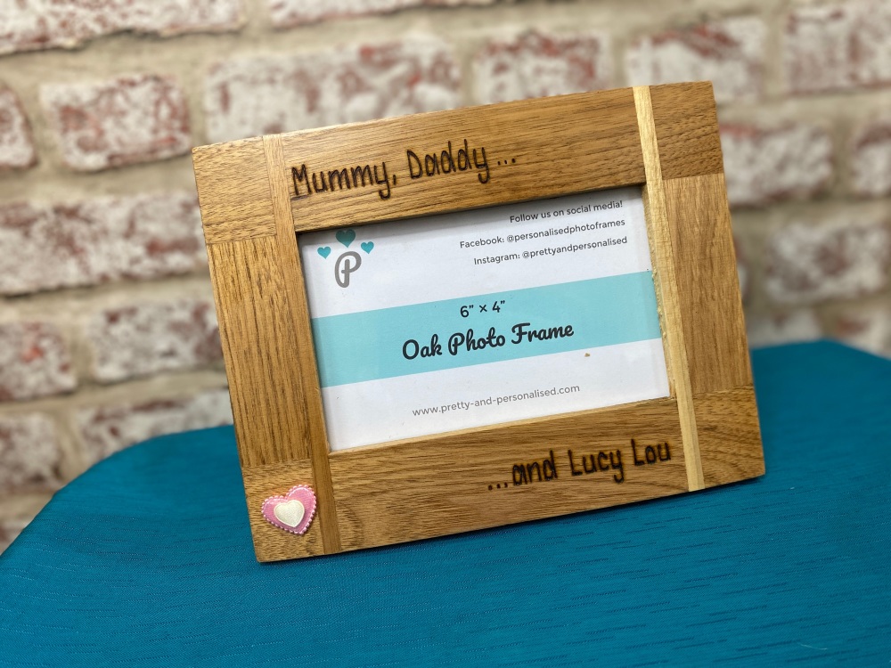 Daddy, Mummy And... - Personalised Solid Oak Wood Photo Frame