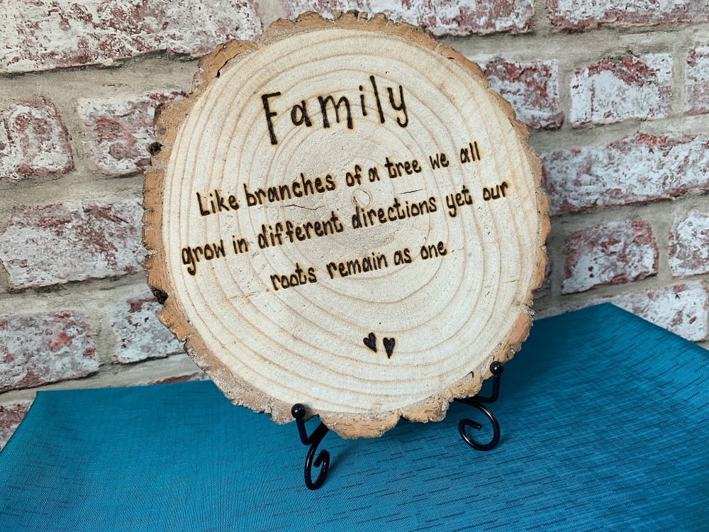 Family Like Branches Of A Tree... -  Wooden Log Slice Plaque On Stand