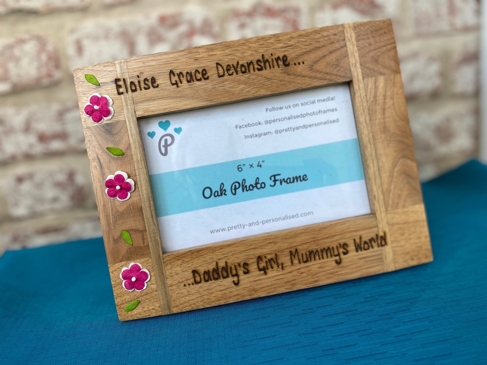 Daddy's Girl Mummy's World - Personalised Solid Oak Wood Photo Frame