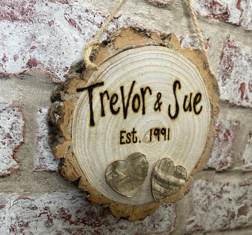 Mr & Mrs Est (Year) / Anniversary - Personalised Wooden Log Slice Plaque