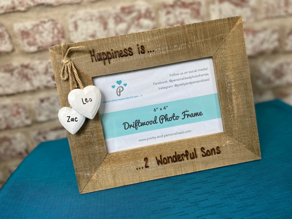 Happiness is... My Beautiful Daughter/Son - Personalised Driftwood Photo Frame