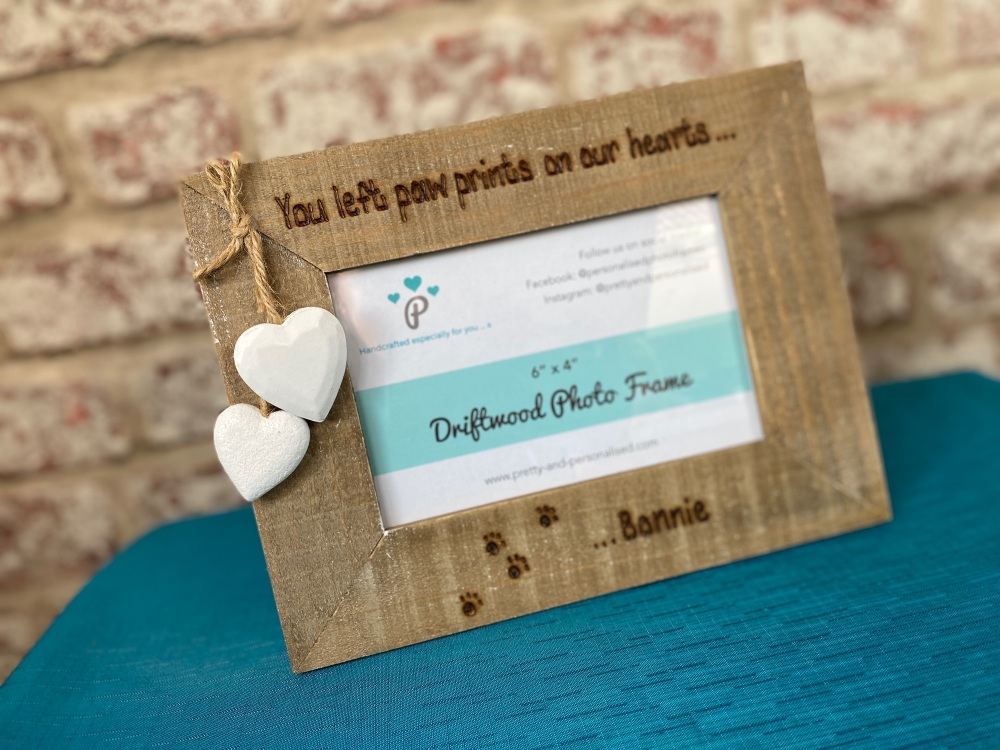 You Left Paw Prints On Our Hearts | In Memory | Dog, Cat - Personalised Driftwood Photo Frame