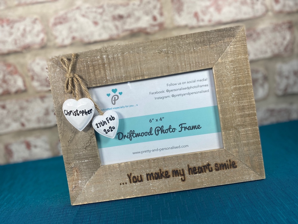 You Make My Heart Smile - Personalised Driftwood Photo Frame