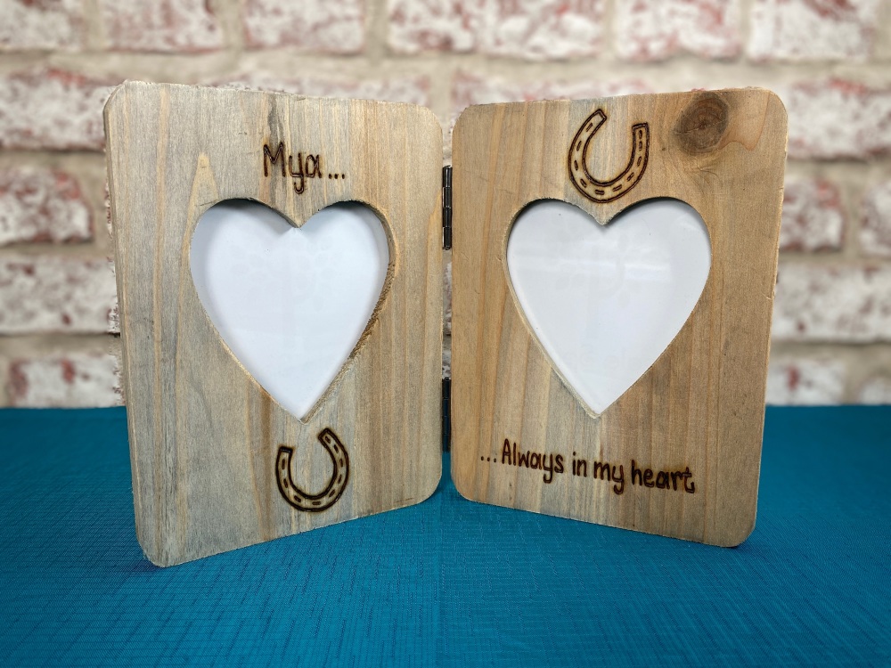 Horse Memorial / Always In My Heart - Personalised Double Driftwood Photo Frame 