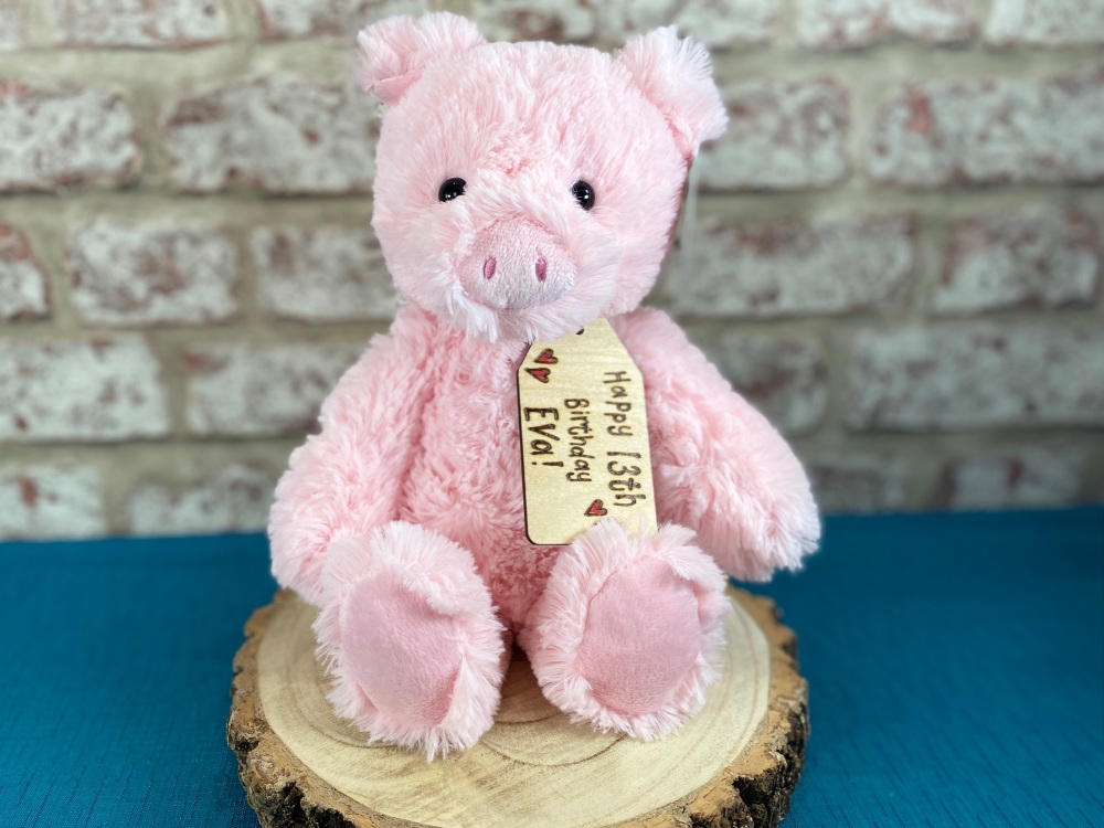 Happy Birthday - 12" Pig Plush With Engraved Tag