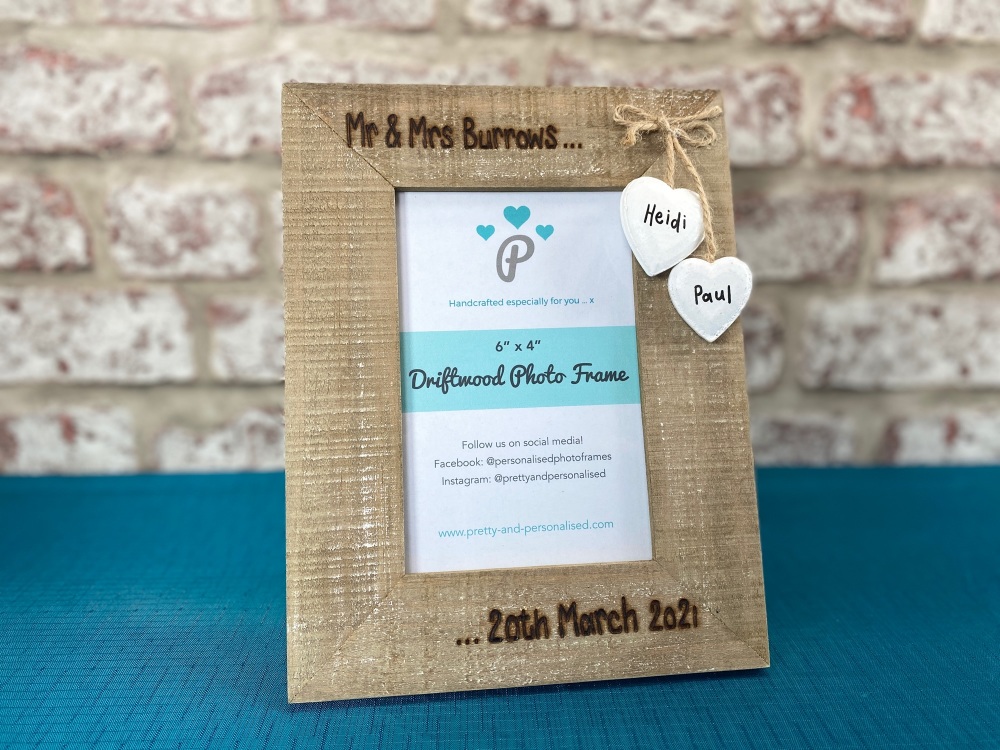 Mr & Mrs | Newly Married  - Personalised Driftwood Photo Frame
