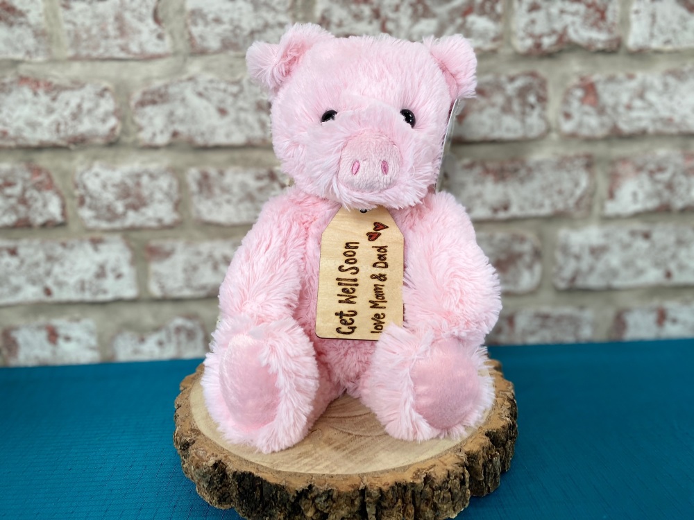 Get Well Soon - 12" Pig Plush With Engraved Tag