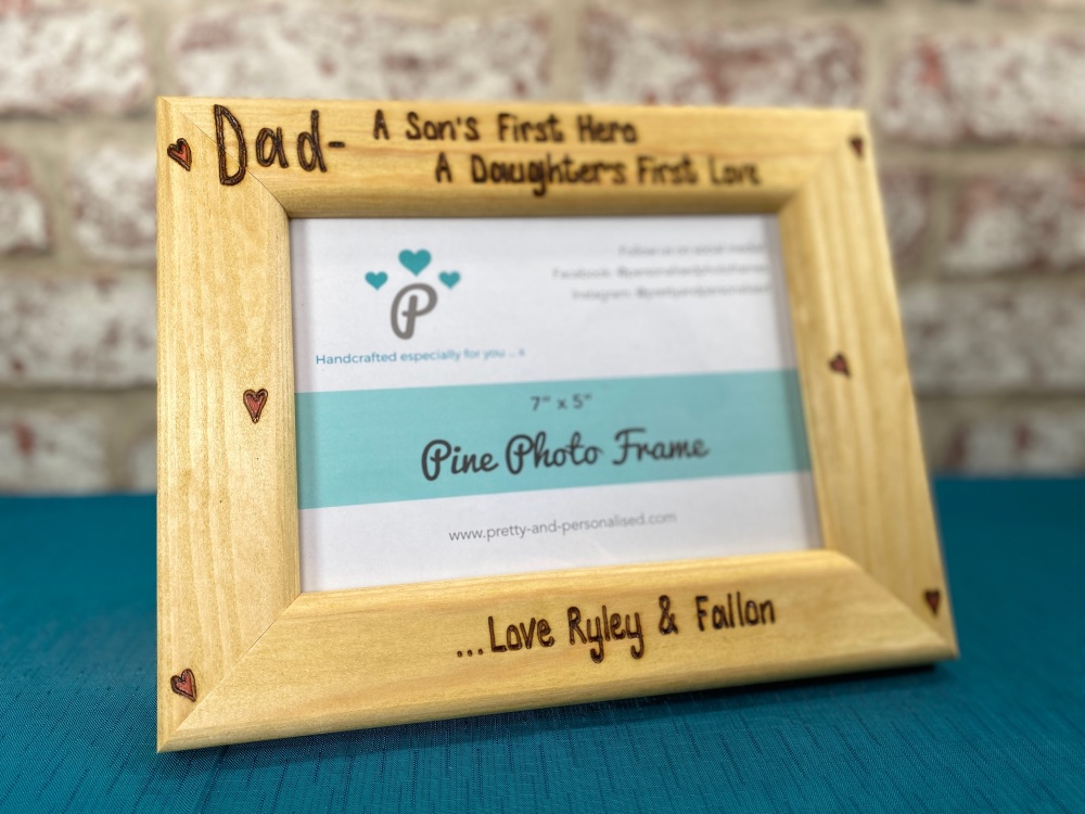 A Sons First Hero, A Daughters First Love - Personalised Solid Wood Photo F