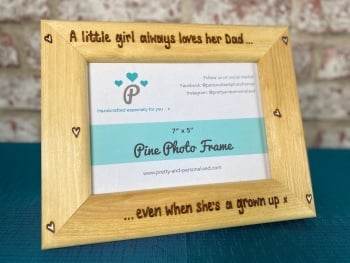 Little Girl Loves Dad - Personalised Pine Wood Photo Frame