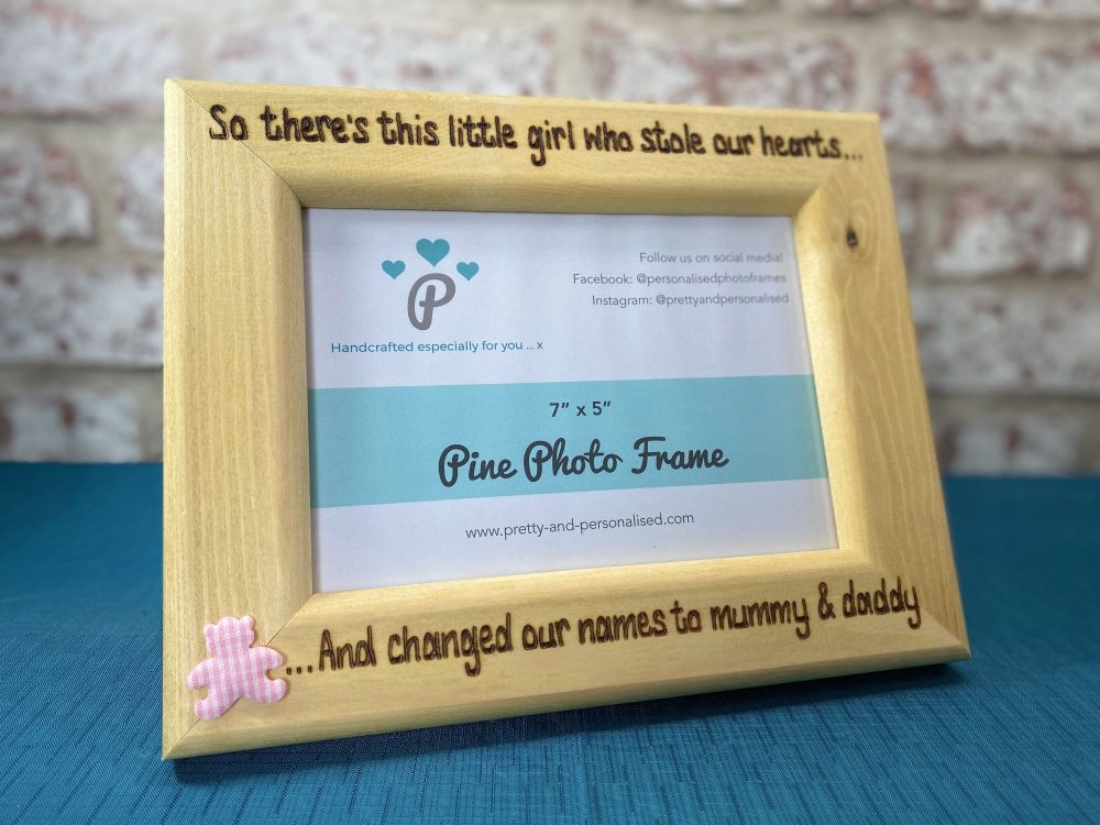 Changed Names to Mummy and Daddy - Personalised Solid Wood Photo Frame