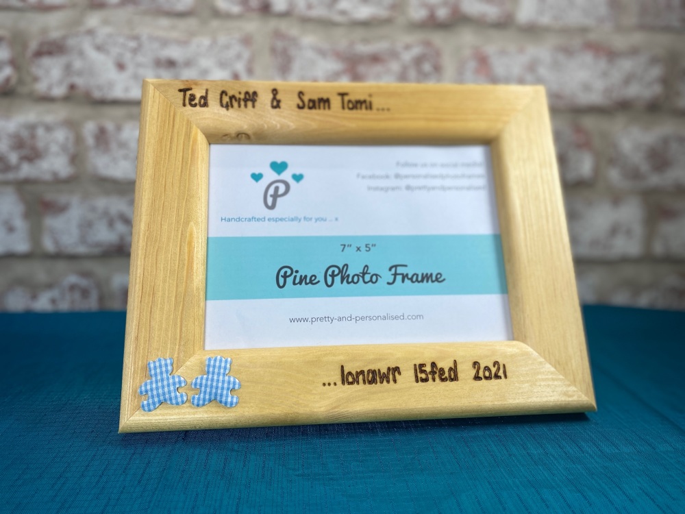 New Baby Twins Triplets - Personalised Solid Wood Photo Frame