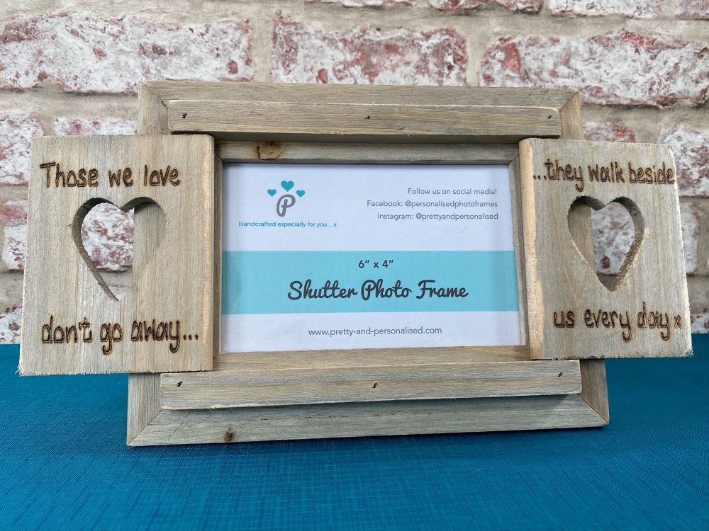 Those We Love Don't Go Away - Personalised Driftwood Heart Shutter Photo Frame