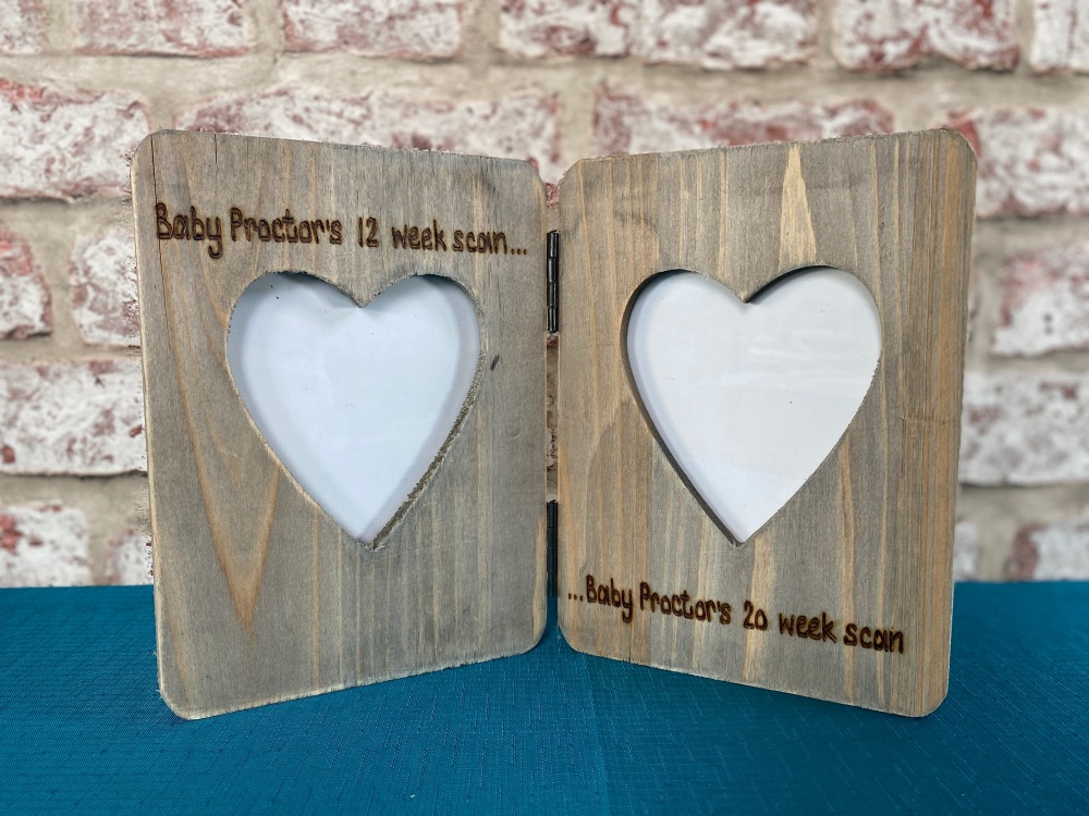 Baby Scan / 1st 2nd Sonogram / Twins - Personalised Double Driftwood Photo Frame 