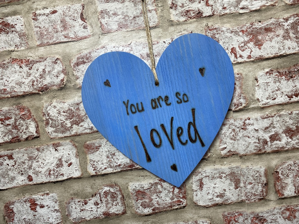 You Are So Loved - Personalised Blue Chunky Wooden Hanging Heart