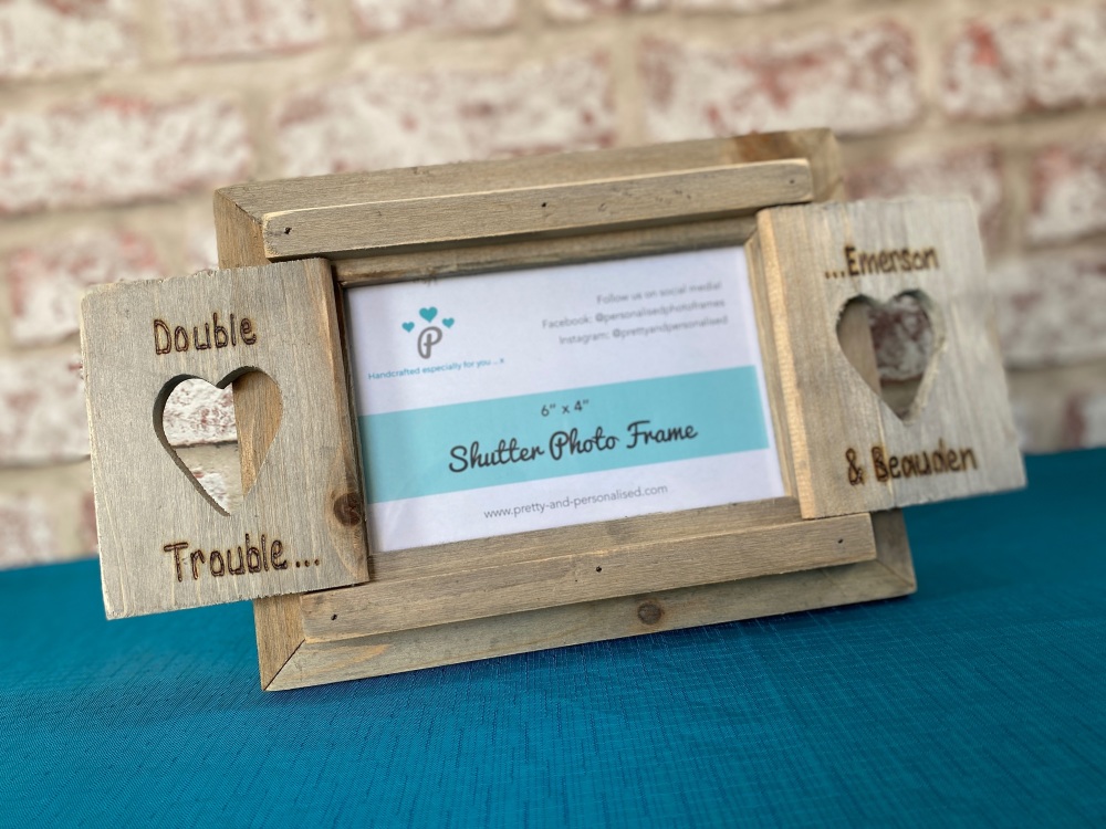 Brother Sister  - Personalised Driftwood Heart Shutter Photo Frame
