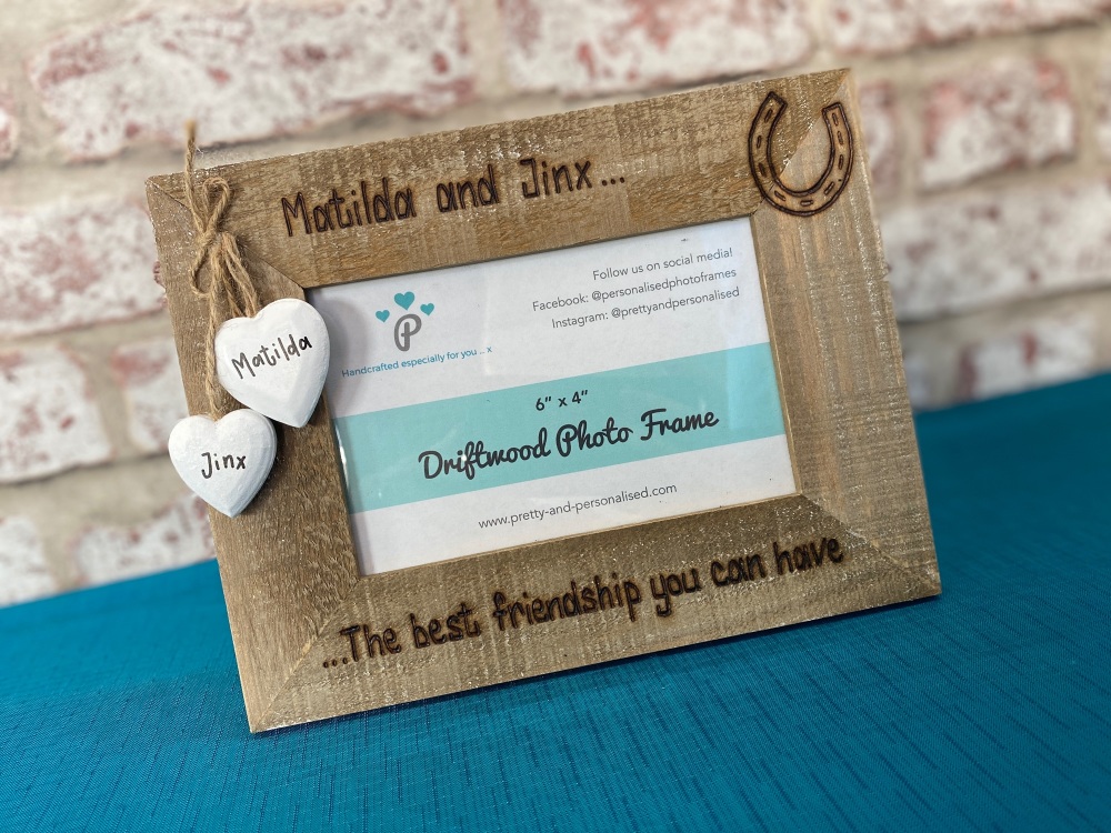 'Horse Name & Rider' -  The Best Friendship You Can Have - Personalised Driftwood Photo Frame