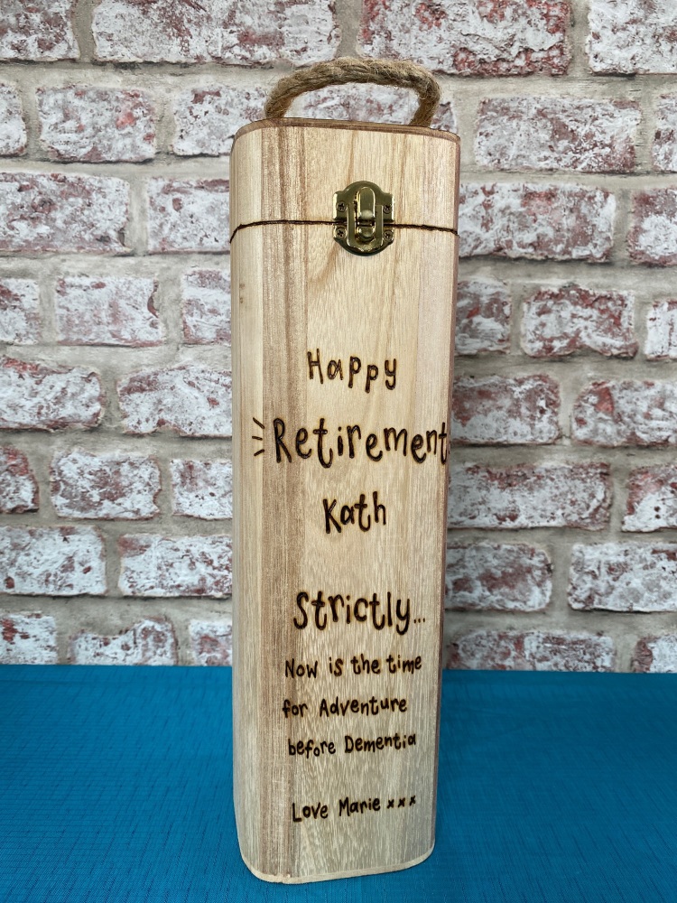 Retirement/Work Colleague Gift  - Personalised Wooden Wine Box Holder