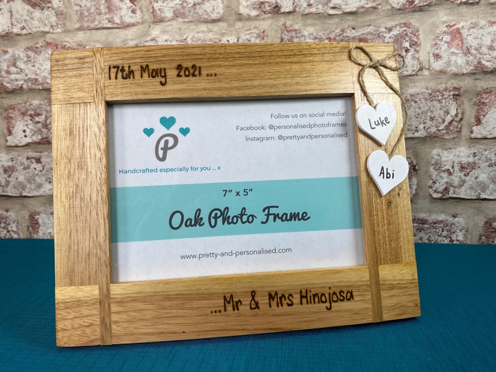 Wedding / Anniversary | Date  / Mr & Mrs  - Personalised Solid Oak Wood Photo Frame