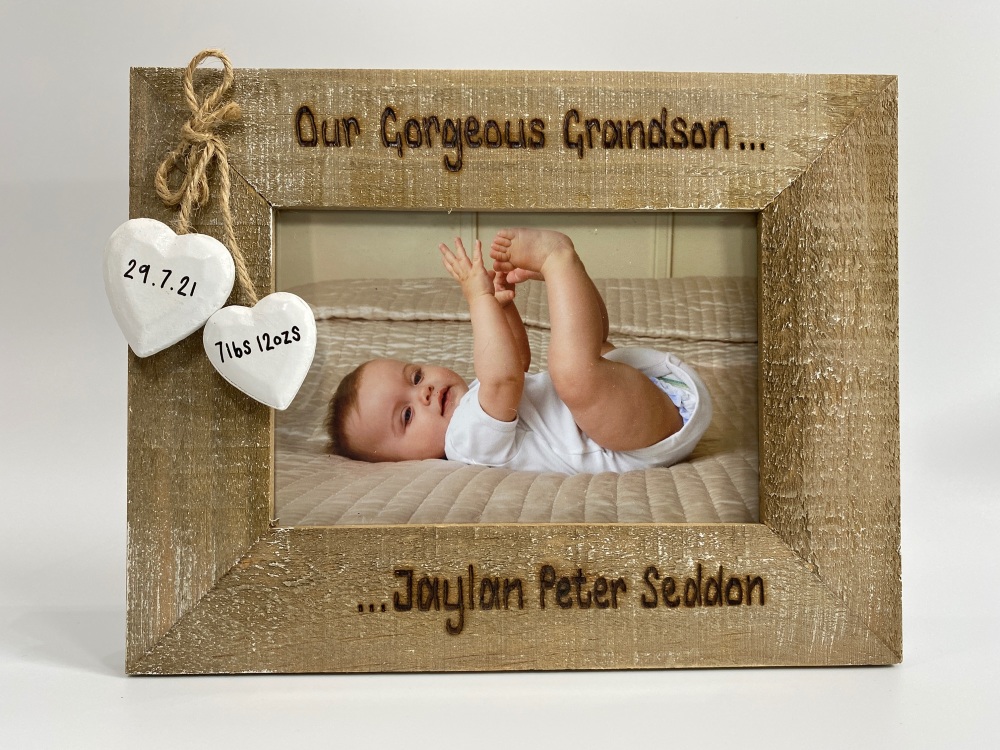 New Grandson / Granddaughter -  Personalised Driftwood Photo Frame