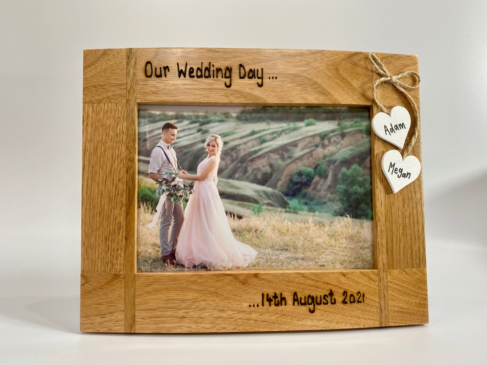 Our Wedding Day / Date - Personalised Solid Oak Wood Photo Frame