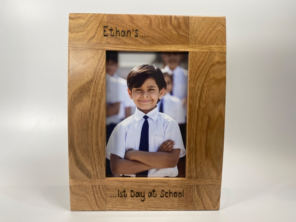 First Day At School Photo  - Personalised Solid Oak Wood Photo Frame