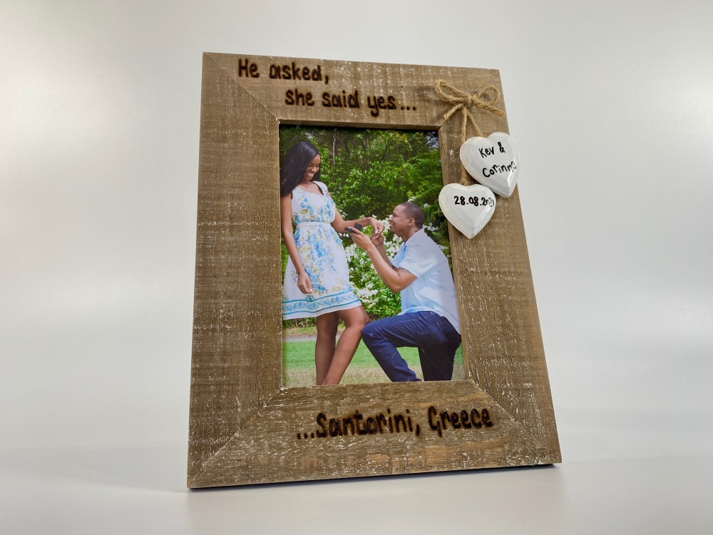 He Asked She Said Yes Engagement - Personalised Driftwood Photo Frame