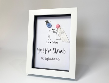 Personalised family button head white box frame picture