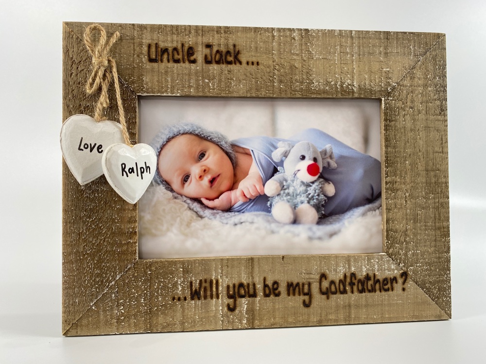 Will You Be My Godmother / Godfather / Godparent - Personalised Driftwood Photo Frame