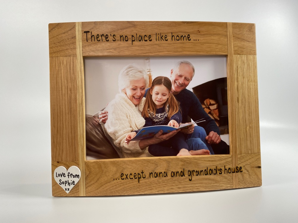 No Place Like Home Except Nana and Grandad's - Personalised Solid Oak Wood Photo Frame